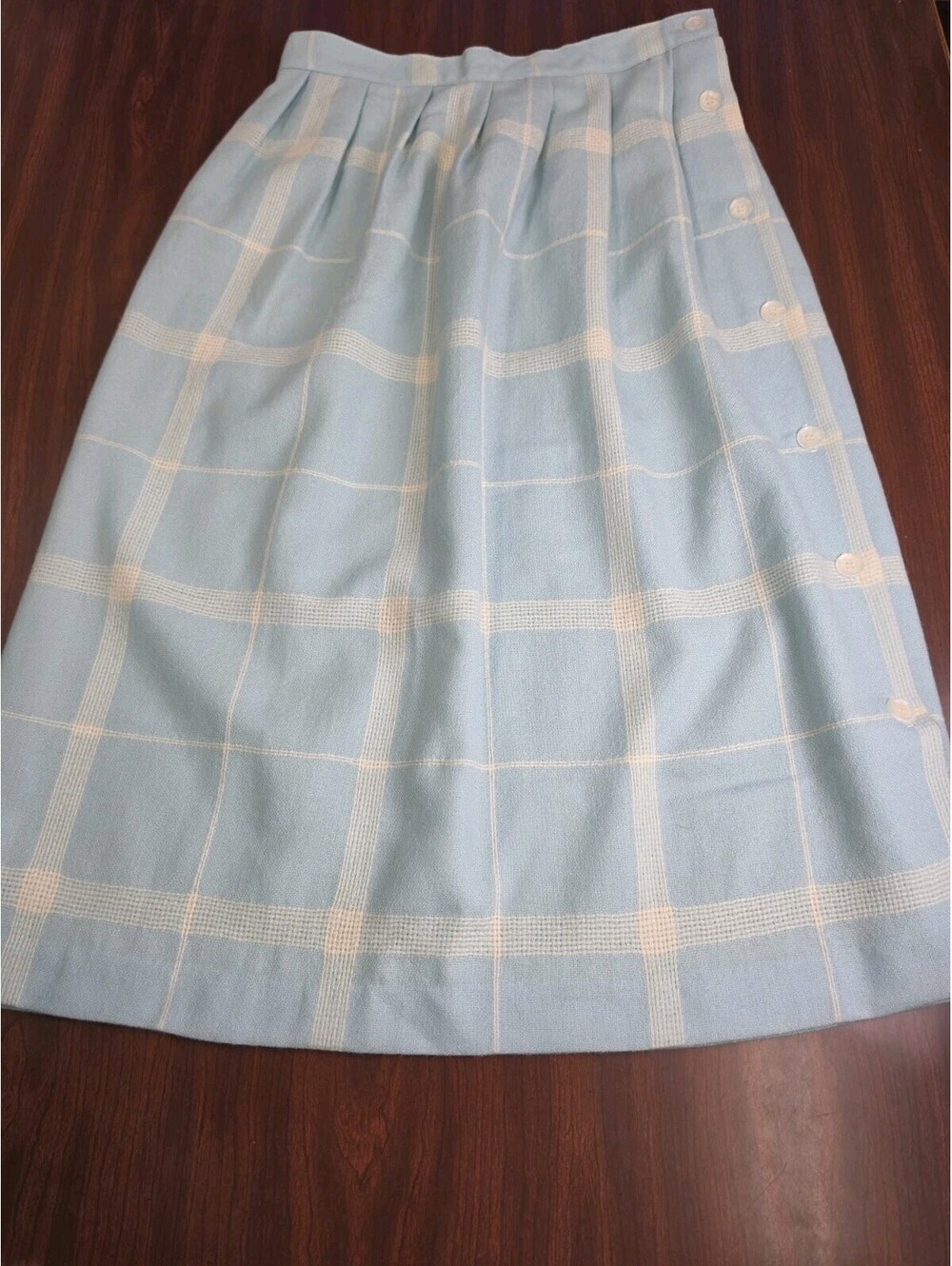Vintage Chaus Light Blue Plaid 100% Wool Skirt Women SZ 14 Retro Preppy Academic